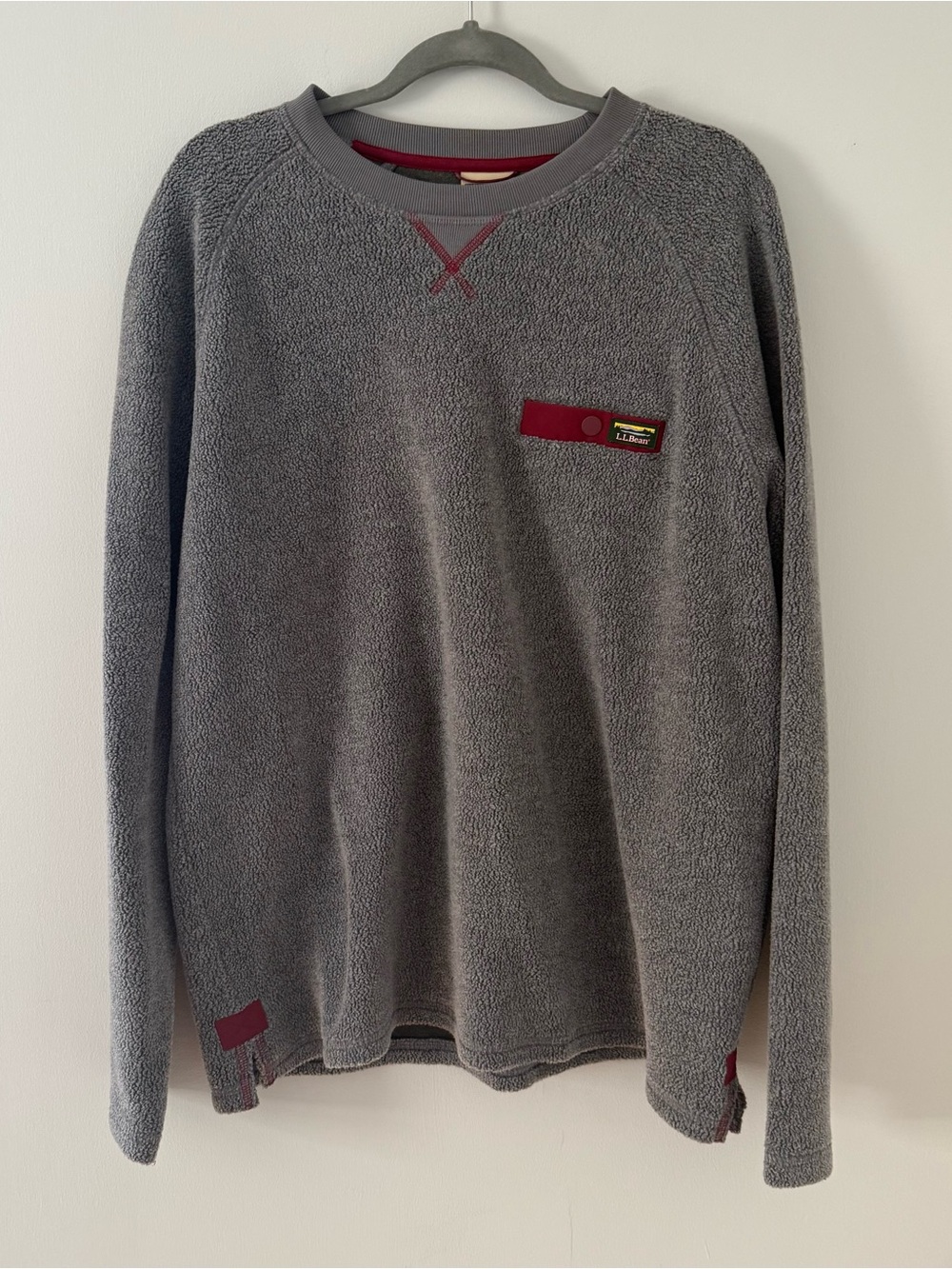 L.L. Bean Gray Crewneck Sweater with Maroon Accents